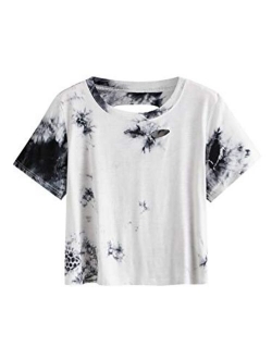 Women's Summer Short Sleeve T Shirts Distressed Ripped Crop Tops