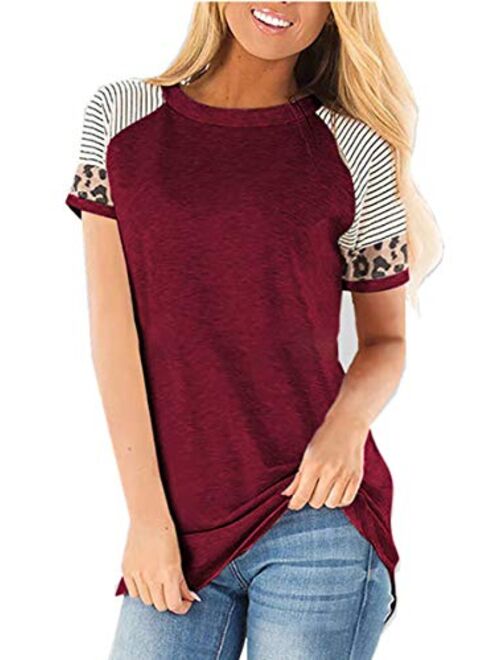 MOPOOGOSS Women's Crew Neck Long Sleeve Stripe Print Color Block Casual Loose T-Shirt Tops Tee