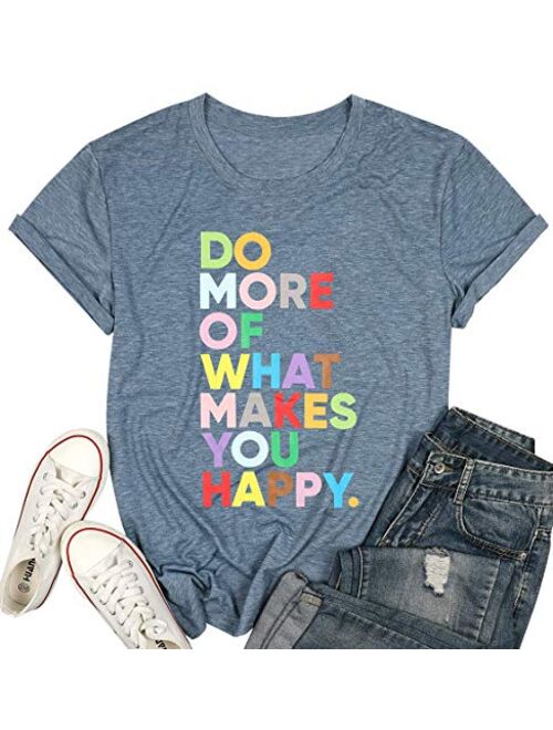 Women's Fun Happy Graphic Tees Cute Short Sleeve Letter Printed T-Shirts Top