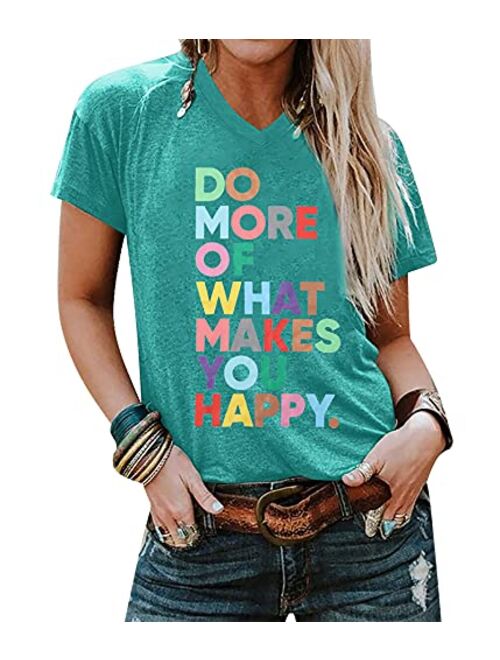 Women's Fun Happy Graphic Tees Cute Short Sleeve Letter Printed T-Shirts Top