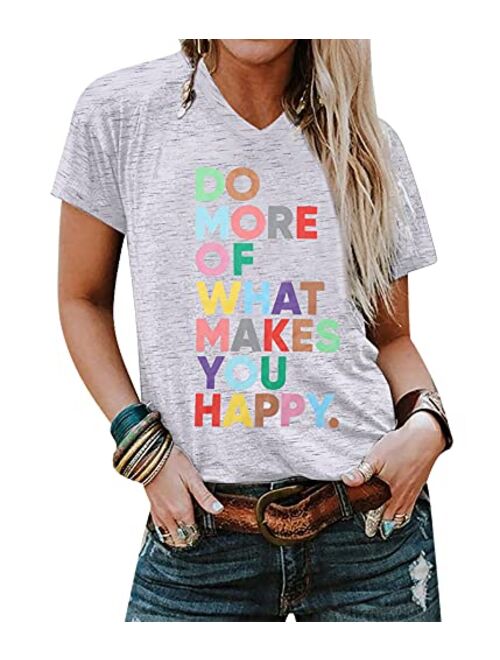 Women's Fun Happy Graphic Tees Cute Short Sleeve Letter Printed T-Shirts Top