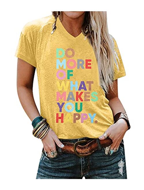 Women's Fun Happy Graphic Tees Cute Short Sleeve Letter Printed T-Shirts Top