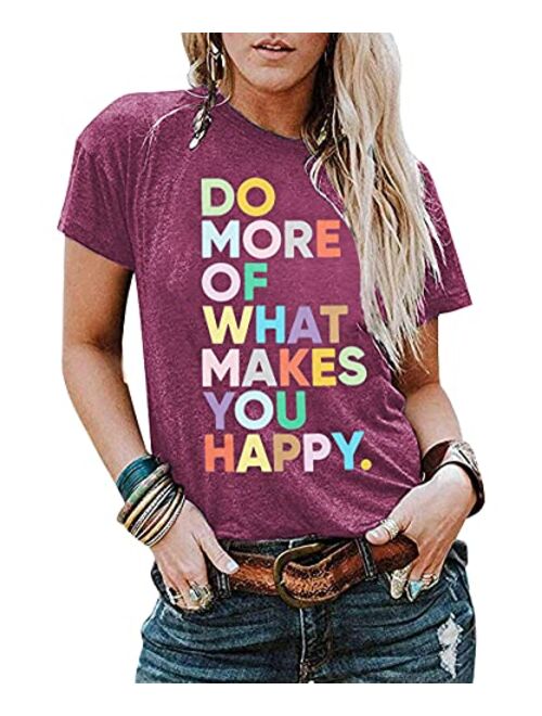 Women's Fun Happy Graphic Tees Cute Short Sleeve Letter Printed T-Shirts Top