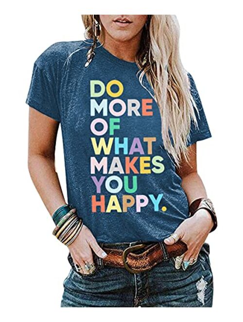 Women's Fun Happy Graphic Tees Cute Short Sleeve Letter Printed T-Shirts Top