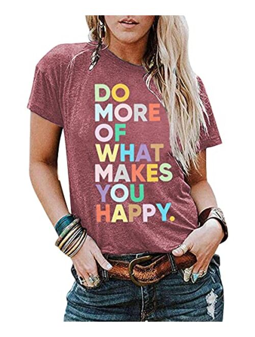 Women's Fun Happy Graphic Tees Cute Short Sleeve Letter Printed T-Shirts Top