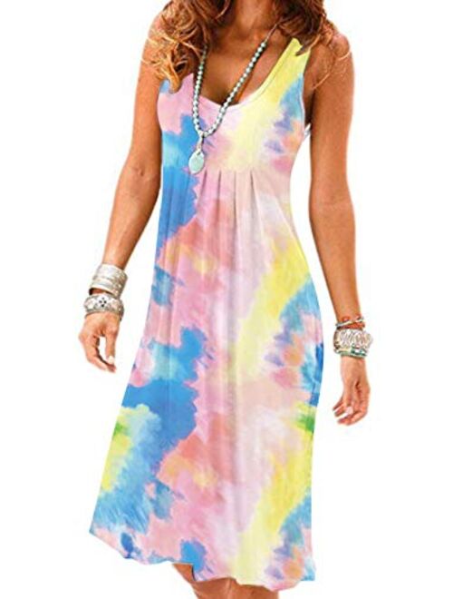 Holibey Womens Summer Beach Tank Dresses Casual Loose Sleeveless Tunic Dress Swing Falred A Line Bikini Coverups