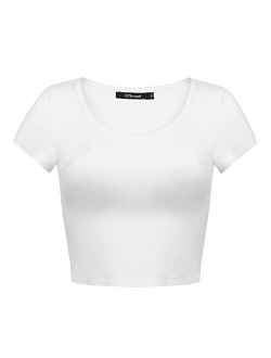 OThread & Co. Women's Basic Crop Tops Stretchy Casual Scoop Neck Cap Sleeve Shirt