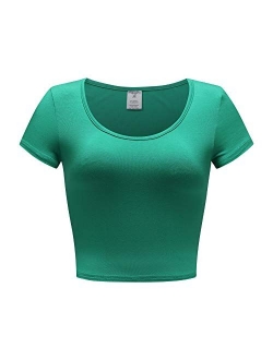 OThread & Co. Women's Basic Crop Tops Stretchy Casual Scoop Neck Cap Sleeve Shirt