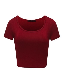 OThread & Co. Women's Basic Crop Tops Stretchy Casual Scoop Neck Cap Sleeve Shirt