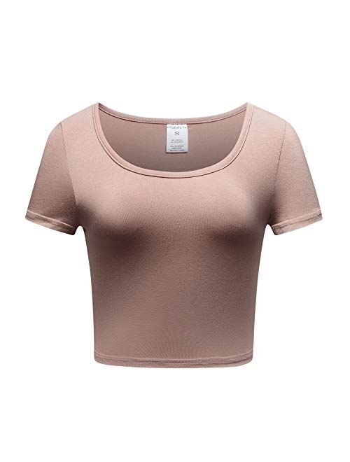 OThread & Co. Women's Basic Crop Tops Stretchy Casual Scoop Neck Cap Sleeve Shirt