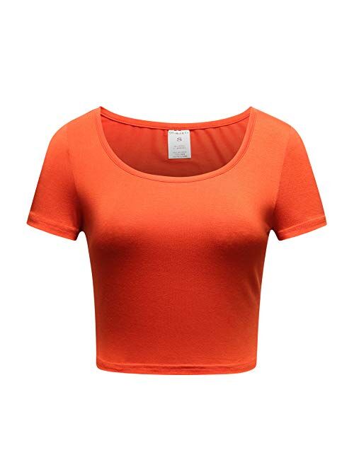 OThread & Co. Women's Basic Crop Tops Stretchy Casual Scoop Neck Cap Sleeve Shirt