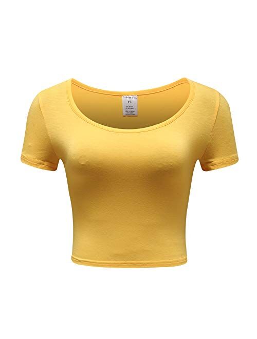 OThread & Co. Women's Basic Crop Tops Stretchy Casual Scoop Neck Cap Sleeve Shirt