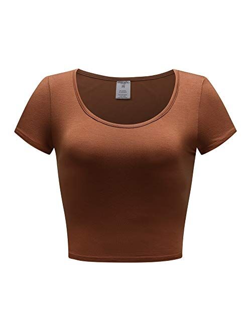 OThread & Co. Women's Basic Crop Tops Stretchy Casual Scoop Neck Cap Sleeve Shirt