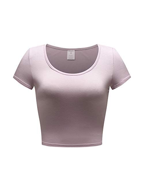 OThread & Co. Women's Basic Crop Tops Stretchy Casual Scoop Neck Cap Sleeve Shirt