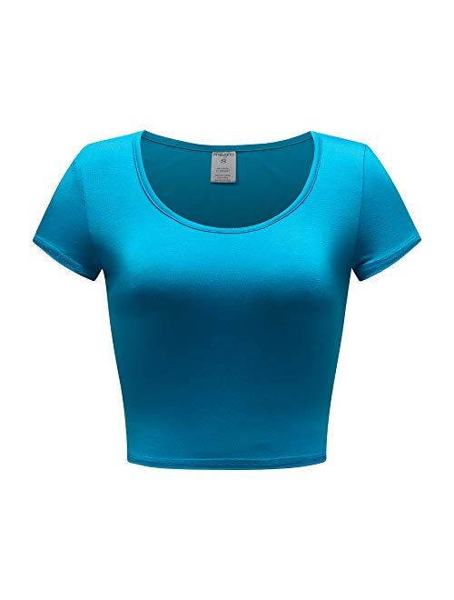 OThread & Co. Women's Basic Crop Tops Stretchy Casual Scoop Neck Cap Sleeve Shirt