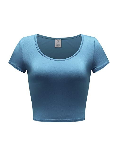 OThread & Co. Women's Basic Crop Tops Stretchy Casual Scoop Neck Cap Sleeve Shirt