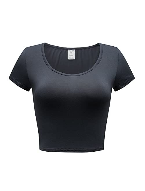 OThread & Co. Women's Basic Crop Tops Stretchy Casual Scoop Neck Cap Sleeve Shirt