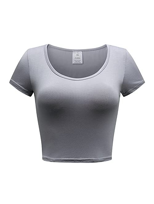 OThread & Co. Women's Basic Crop Tops Stretchy Casual Scoop Neck Cap Sleeve Shirt