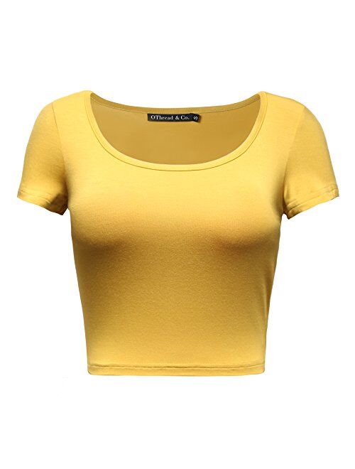 OThread & Co. Women's Basic Crop Tops Stretchy Casual Scoop Neck Cap Sleeve Shirt