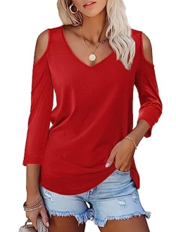 Amoretu Womens' Tops T Shirt with Short 3/4 Sleeve V Neck