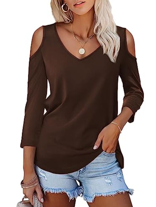 Amoretu Womens' Tops T Shirt with Short 3/4 Sleeve V Neck