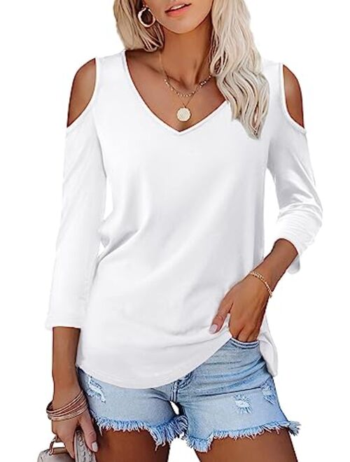 Amoretu Womens' Tops T Shirt with Short 3/4 Sleeve V Neck