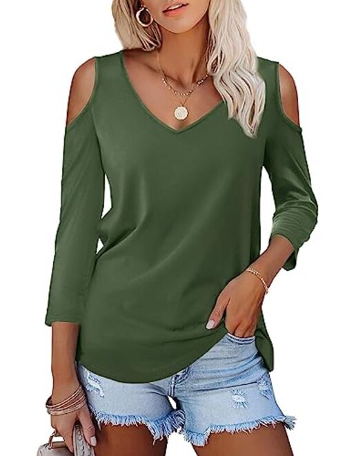 Amoretu Womens' Tops T Shirt with Short 3/4 Sleeve V Neck