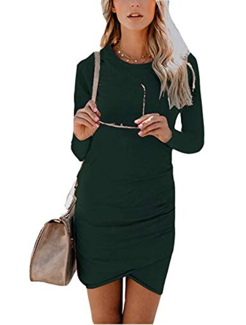 Womens Bodycon Dress Casual Tshirt Dresses Ruched Dress Mini Short Irregular Hem