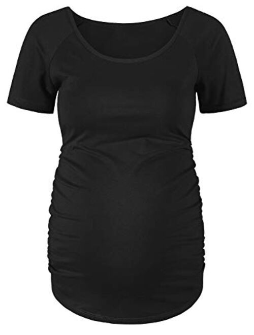 Women's Maternity Shirts Short&Long Sleeve Side Ruched Pregnancy Tops