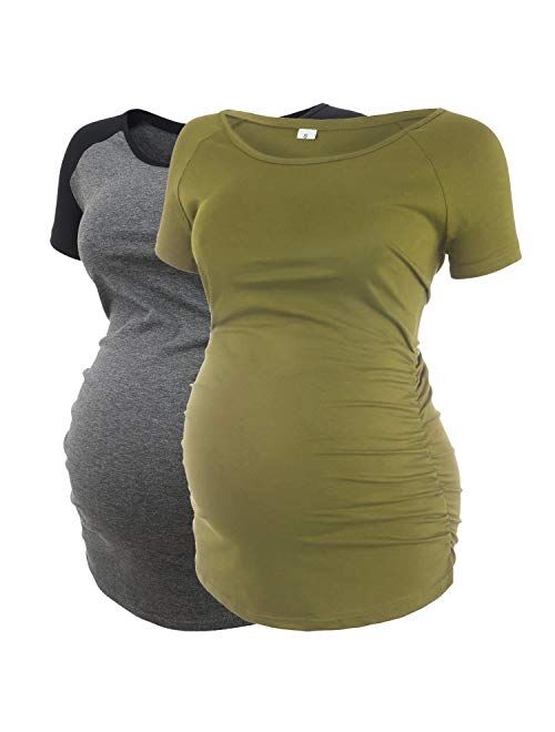 Women's Maternity Shirts Short&Long Sleeve Side Ruched Pregnancy Tops