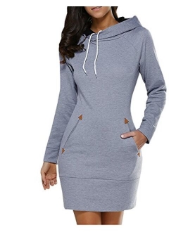 Women's Long Sleeve Cotton Slim Fit Midi Hoodie Dress with Pocket S-5XL