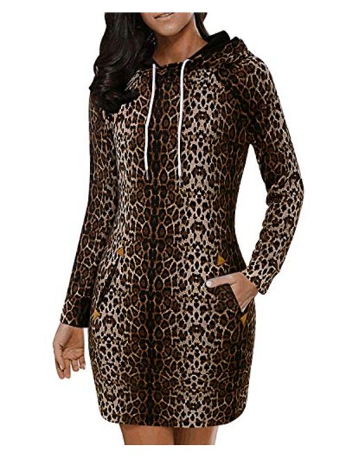 Women's Long Sleeve Cotton Slim Fit Midi Hoodie Dress with Pocket S-5XL