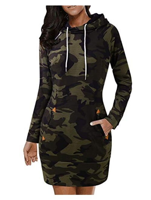 Women's Long Sleeve Cotton Slim Fit Midi Hoodie Dress with Pocket S-5XL