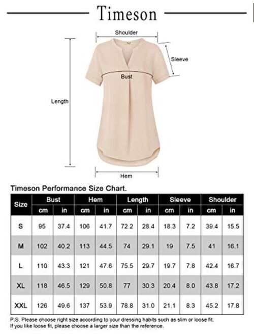 Timeson Women's V Neck Short Sleeve Curved Hem Sheer Chiffon Blouse Shirts Tops