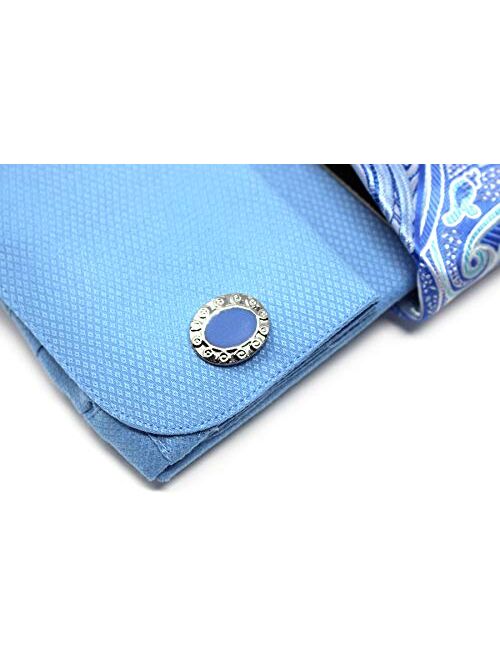 Christopher Tanner Men's Solid Micro Pattern Regular Fit French Cuffs Dress Shirts with Tie Hanky Cufflinks Combo