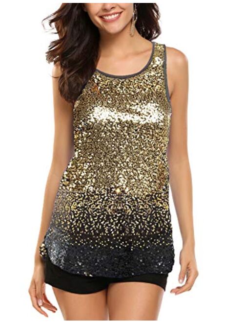 Zeagoo Women's Sleeveless Sparkle Shimmer Camisole Vest Glitter Sequin Tank Tops