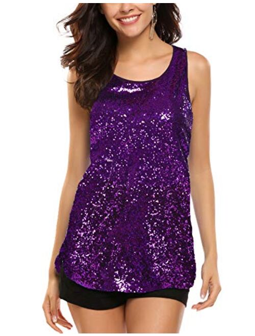 Zeagoo Women's Sleeveless Sparkle Shimmer Camisole Vest Glitter Sequin Tank Tops