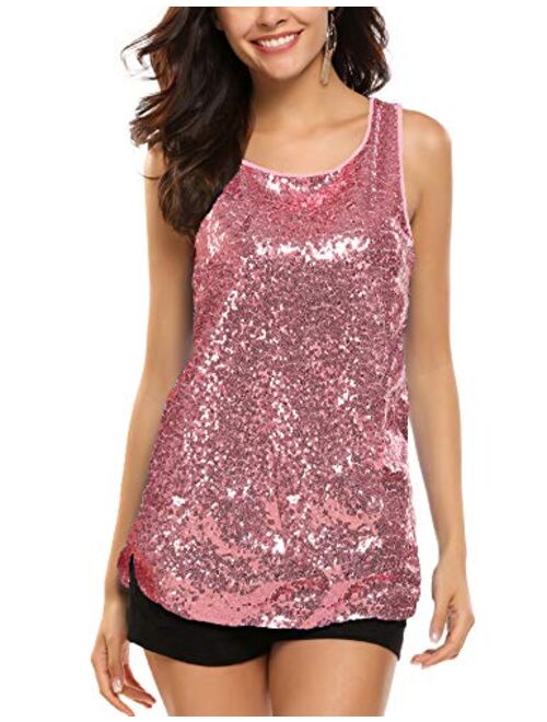 Zeagoo Women's Sleeveless Sparkle Shimmer Camisole Vest Glitter Sequin Tank Tops