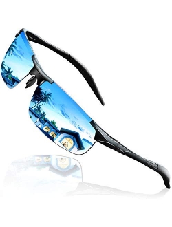 Sunglasses for Men HD Polarized Retro Vintage Shades, Mirrored Sun Glasses Driving Sport Fishing Running