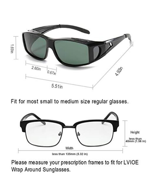 LVIOE Wrap Around Sunglasses, Polarized Lens Wear Over Prescription Glasses, Fit Over Regular Glasses with 100% UV Protection