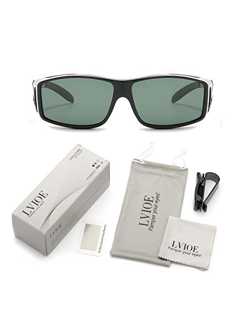 LVIOE Wrap Around Sunglasses, Polarized Lens Wear Over Prescription Glasses, Fit Over Regular Glasses with 100% UV Protection