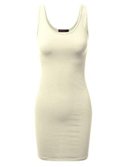 Doublju Women's Basic Scoop Neck Sleeveless Bodycon Mini Tank Dress