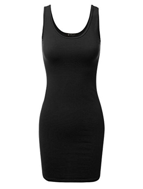 Doublju Women's Basic Scoop Neck Sleeveless Bodycon Mini Tank Dress