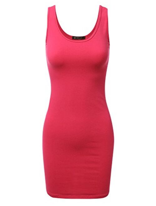 Doublju Women's Basic Scoop Neck Sleeveless Bodycon Mini Tank Dress