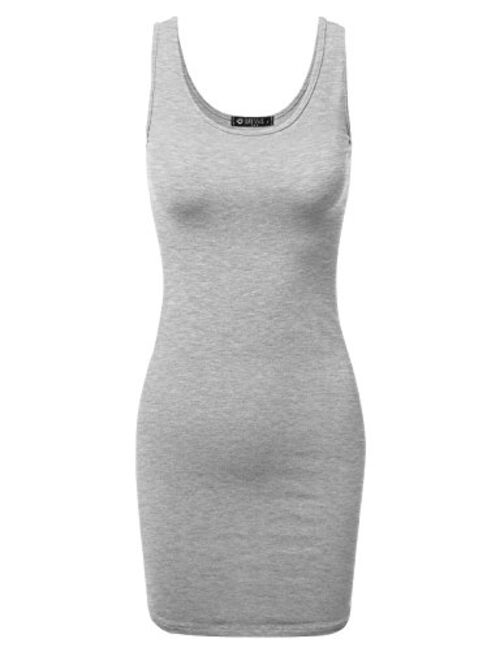 Doublju Women's Basic Scoop Neck Sleeveless Bodycon Mini Tank Dress