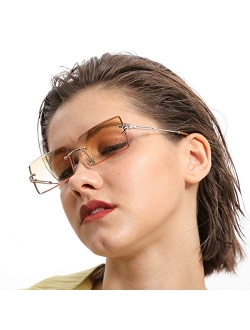 MINCL/Fashion Small Rectangle Sunglasses Women Ultralight Candy Color Rimless Ocean Sun Glasses