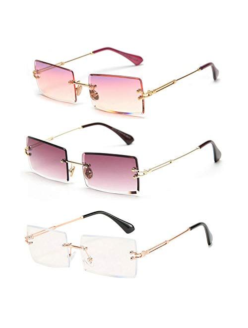 MINCL/Fashion Small Rectangle Sunglasses Women Ultralight Candy Color Rimless Ocean Sun Glasses