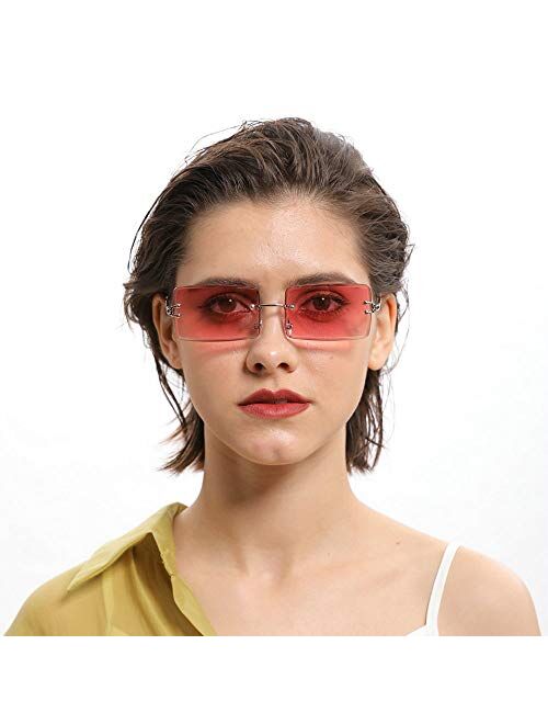 MINCL/Fashion Small Rectangle Sunglasses Women Ultralight Candy Color Rimless Ocean Sun Glasses