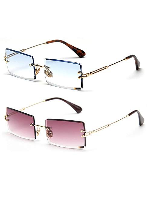 MINCL/Fashion Small Rectangle Sunglasses Women Ultralight Candy Color Rimless Ocean Sun Glasses