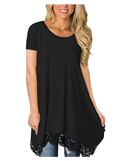 BISHUIGE Womens Summer Short Sleeve Irregular Hem Loose Tunic Tops Flowy Blouses Shirt